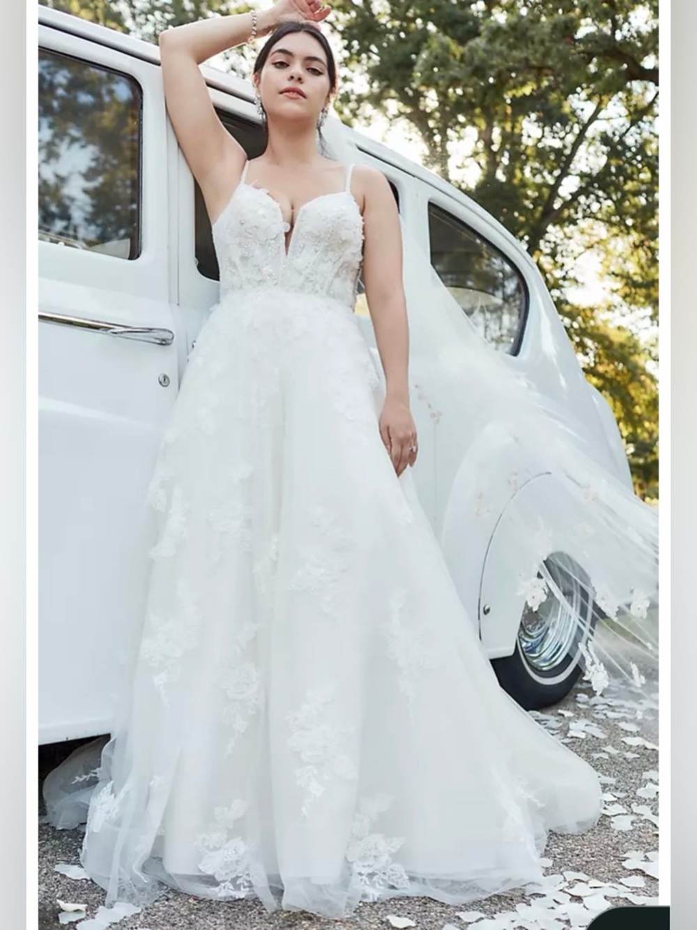 Lace Appliqué Spaghetti Strap Bridal corset Gown in ivory